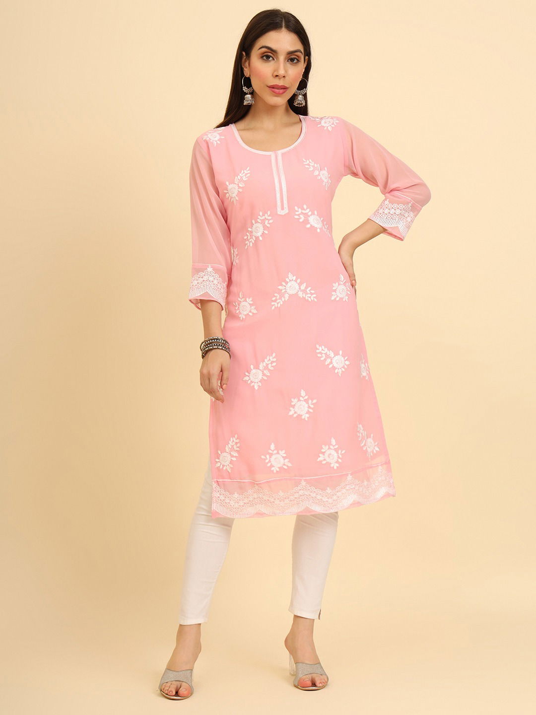 Albeli Designer Lucknowi Chikankari Work Georgette Kurtis Wholesale Shop In Surat
